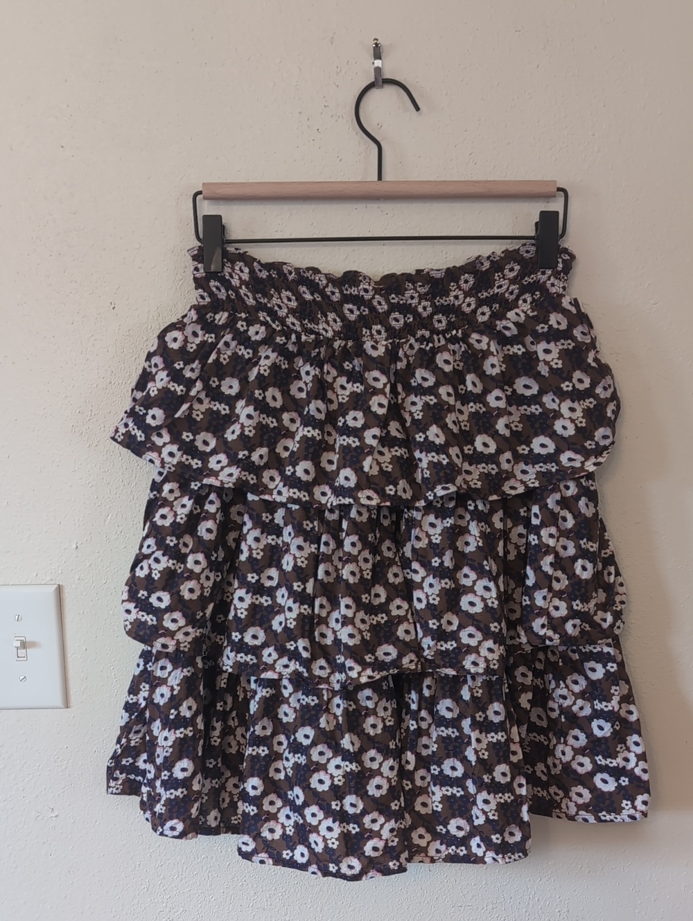 DownEast Brown Floral Tiered Ruffle Skirt M